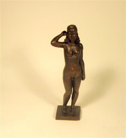 Appraisal: Continental bronze figure of a nude womanGolden brown patina modeled