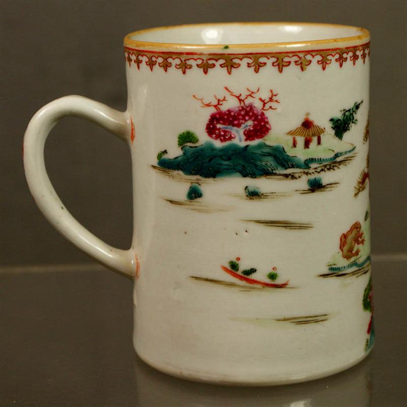 Appraisal: Chinese Export porcelain mug with polychrome green iron red violet