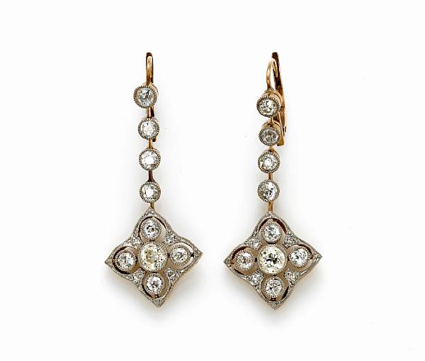 Appraisal: A pair of diamond pendant earrings circa - accompanied by