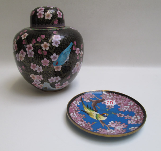 Appraisal: CHINESE CLOISONNE GINGER JAR AND ROUND TRAY two pieces each