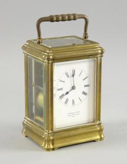 Appraisal: A French brass gorge cased carriage clock with push-button repeat