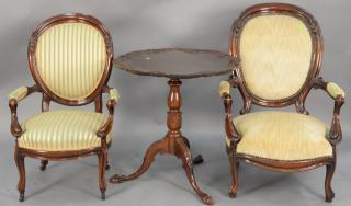 Appraisal: Three piece lot to include two Victorian gentleman's chairs and