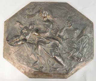 Appraisal: Bronze relief plaque of Baby Jesus next to Mary unsigned