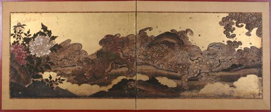 Appraisal: ANONYMOUS Japanese Meiji period Two shi shi amongst clouds and