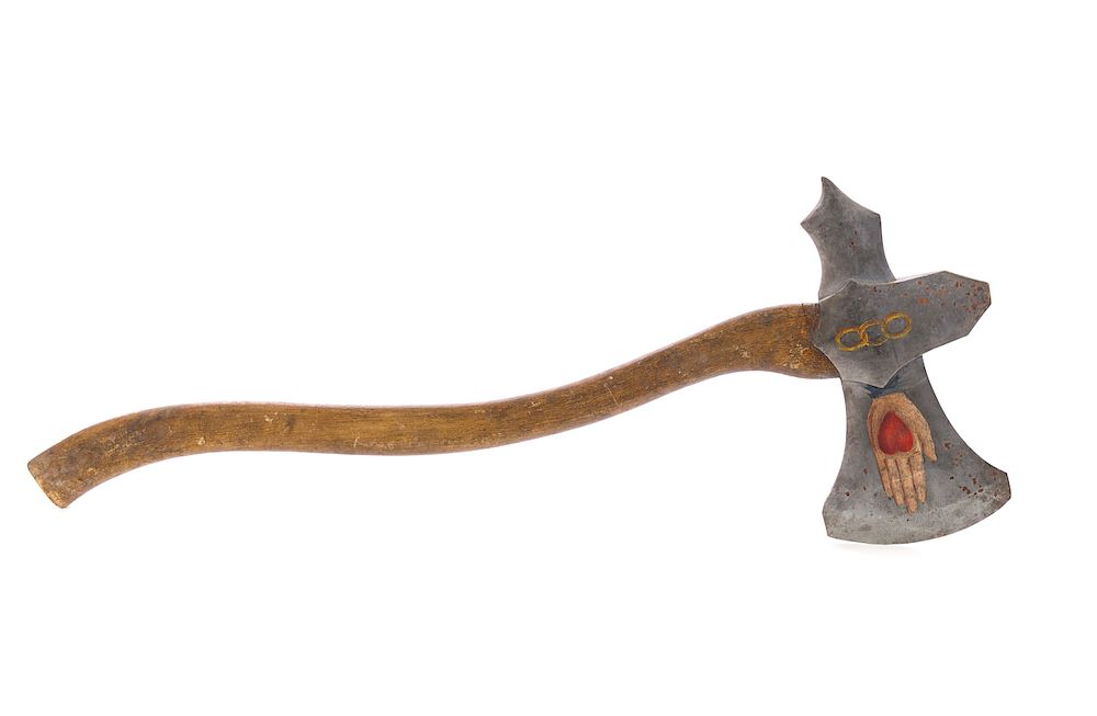 Appraisal: IOOF Heart in the Hand Folk Art Axe Measures tall