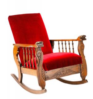 Appraisal: Morris Type Oak Velvet Reclining Rocking Chair Manner of R