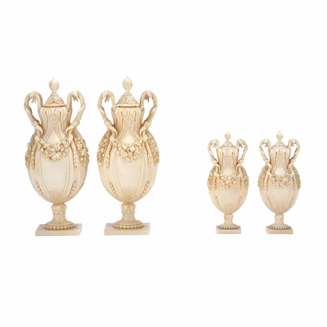 Appraisal: Set of Four Louis XVI Style Ivory Urns In two