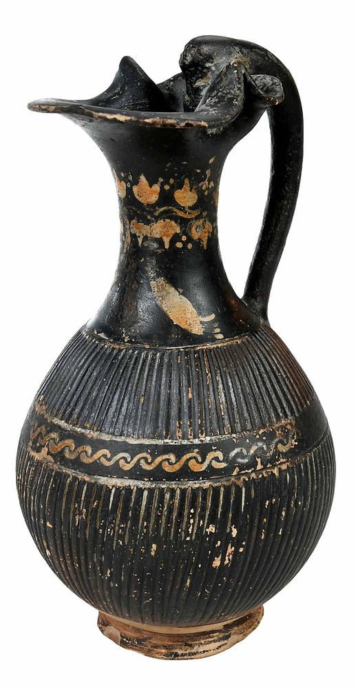 Appraisal: Apulian Gnathian Ware Ribbed Trefoil Oinochoe Italian probably B C