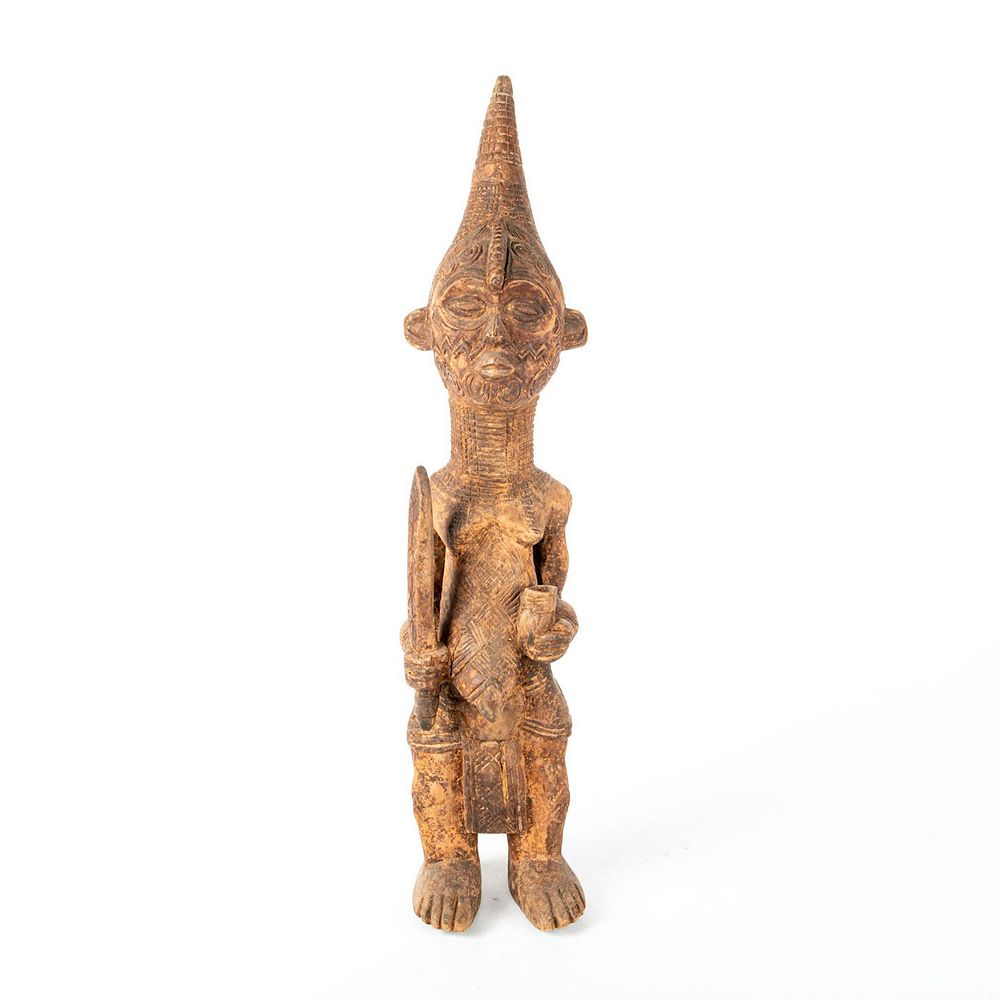 Appraisal: TALL AFRICAN TRIBAL WOODEN SCULPTURE OF WOMAN Hand carved wood