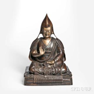 Appraisal: Gilt-bronze Figure of Tsongkhapa Gilt-bronze Figure of Tsongkhapa Sino-Tibet depicted