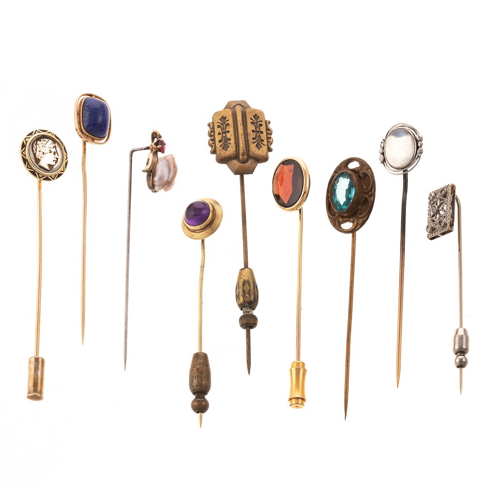 Appraisal: Nine Antique Stickpins with Gemstones various stickpins are K yellow