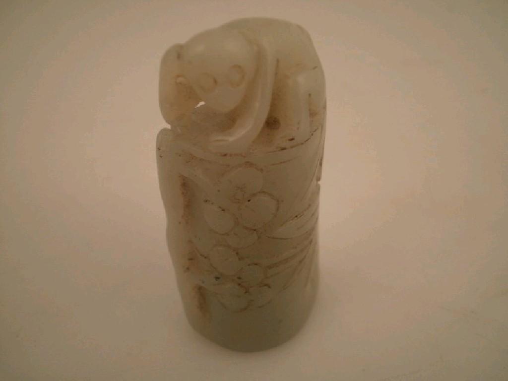 Appraisal: A small jade carving of a bamboo trunk surmounted by