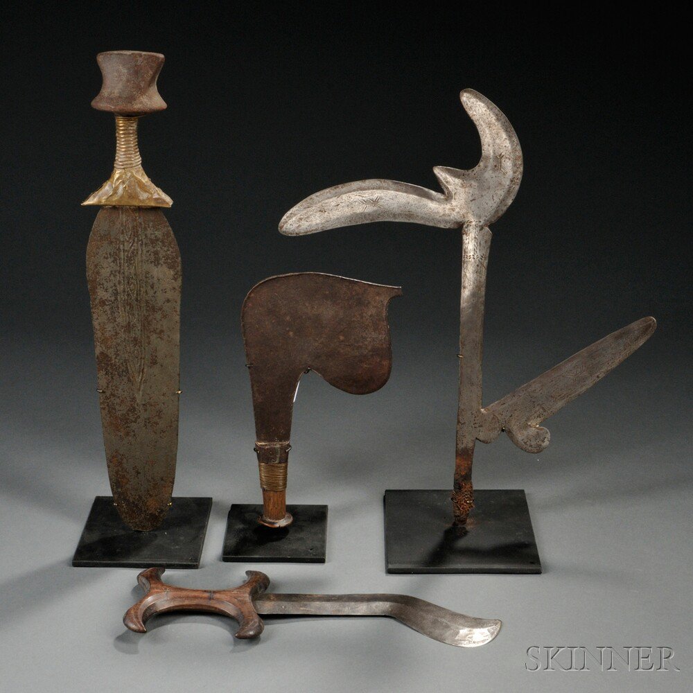 Appraisal: Four African Weapons includes a cult knife a throwing knife