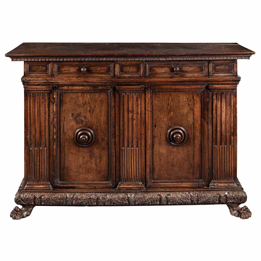 Appraisal: Italian Renaissance Walnut Credenza th Century The rectangular top above