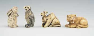 Appraisal: A Lot of Four Ivory Carved Animal Netsuke Lot includes