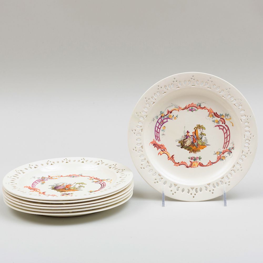 Appraisal: Set of Seven Wedgwood Creamware Plates with Reticulated Rims Impressed