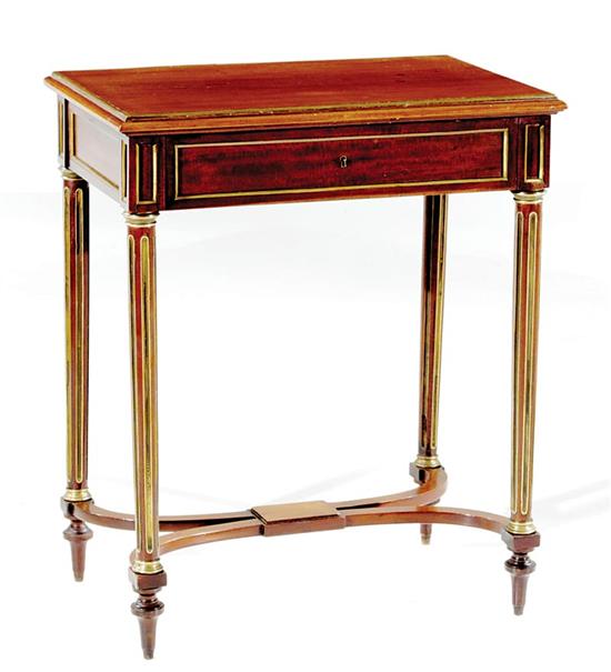 Appraisal: Regency style brass-inlaid mahogany dressing table late th century hinged