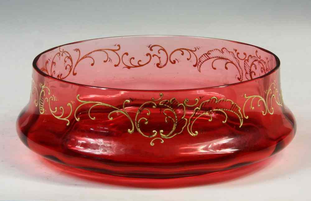 Appraisal: CRANBERRY GLASS BOWL - Handblown Cranberry Glass Fruit Bowl with