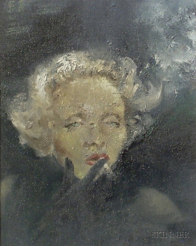 Appraisal: American School th Century Marlene Dietrich Portrait for Book Cover