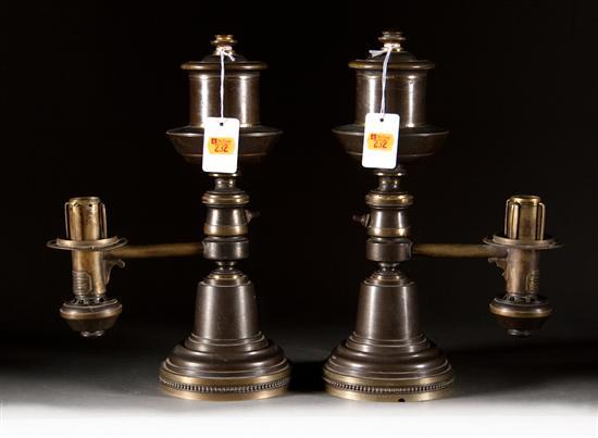 Appraisal: Pair of Thomas Messenger Sons bronze argand lamps circa marked