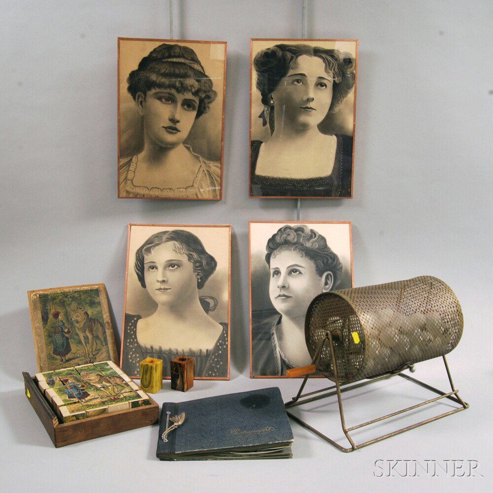 Appraisal: Group of Decorative Accessories four charcoal bust sketches of female