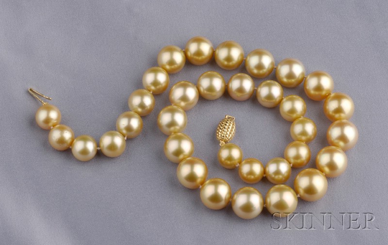 Appraisal: South Sea Natural Color Golden Pearl Necklace composed of thirty-three