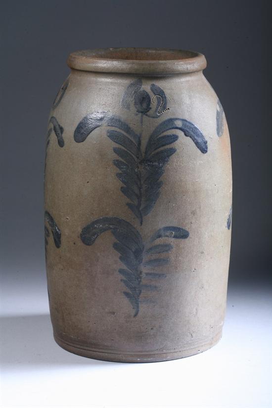 Appraisal: AMERICAN BLUE-SLIP DECORATED STONEWARE CROCK th century incised Decorated with