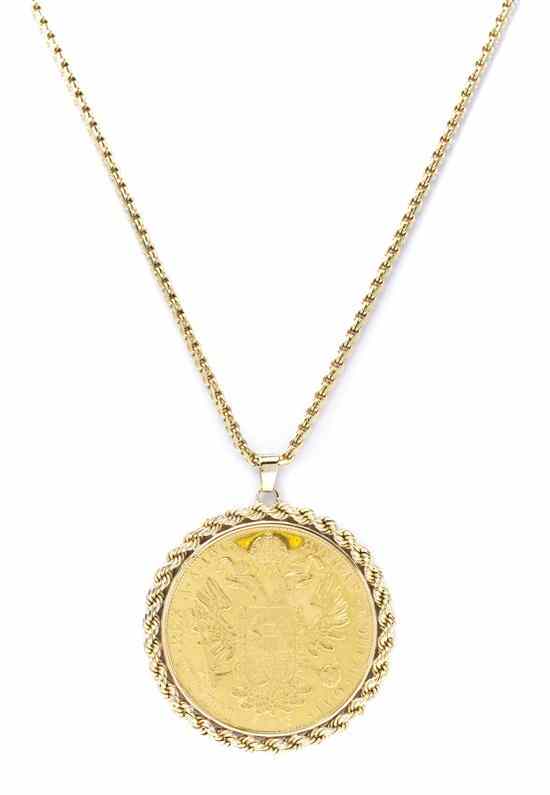 Appraisal: A Yellow Gold and Austrian Gold Coin Pendant consisting of