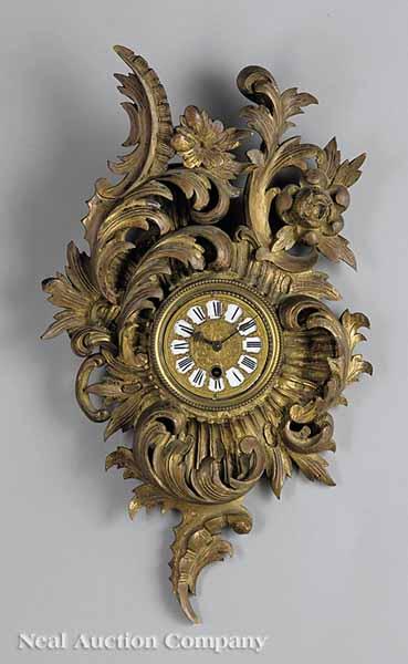 Appraisal: An Antique French Carved and Gilt Cartel Clock late th