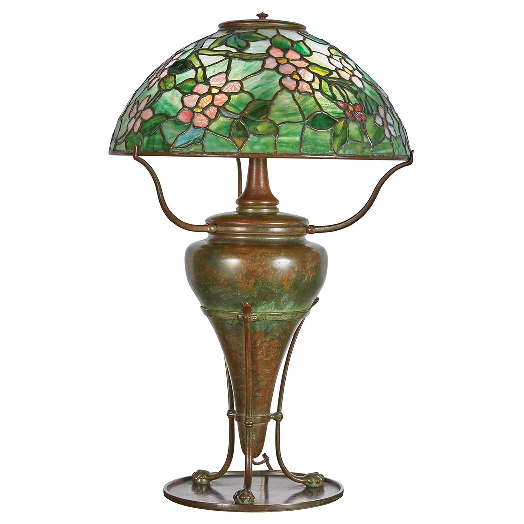 Appraisal: Tiffany Studios Bronze and Leaded Favrile Glass Apple Blossom Lamp