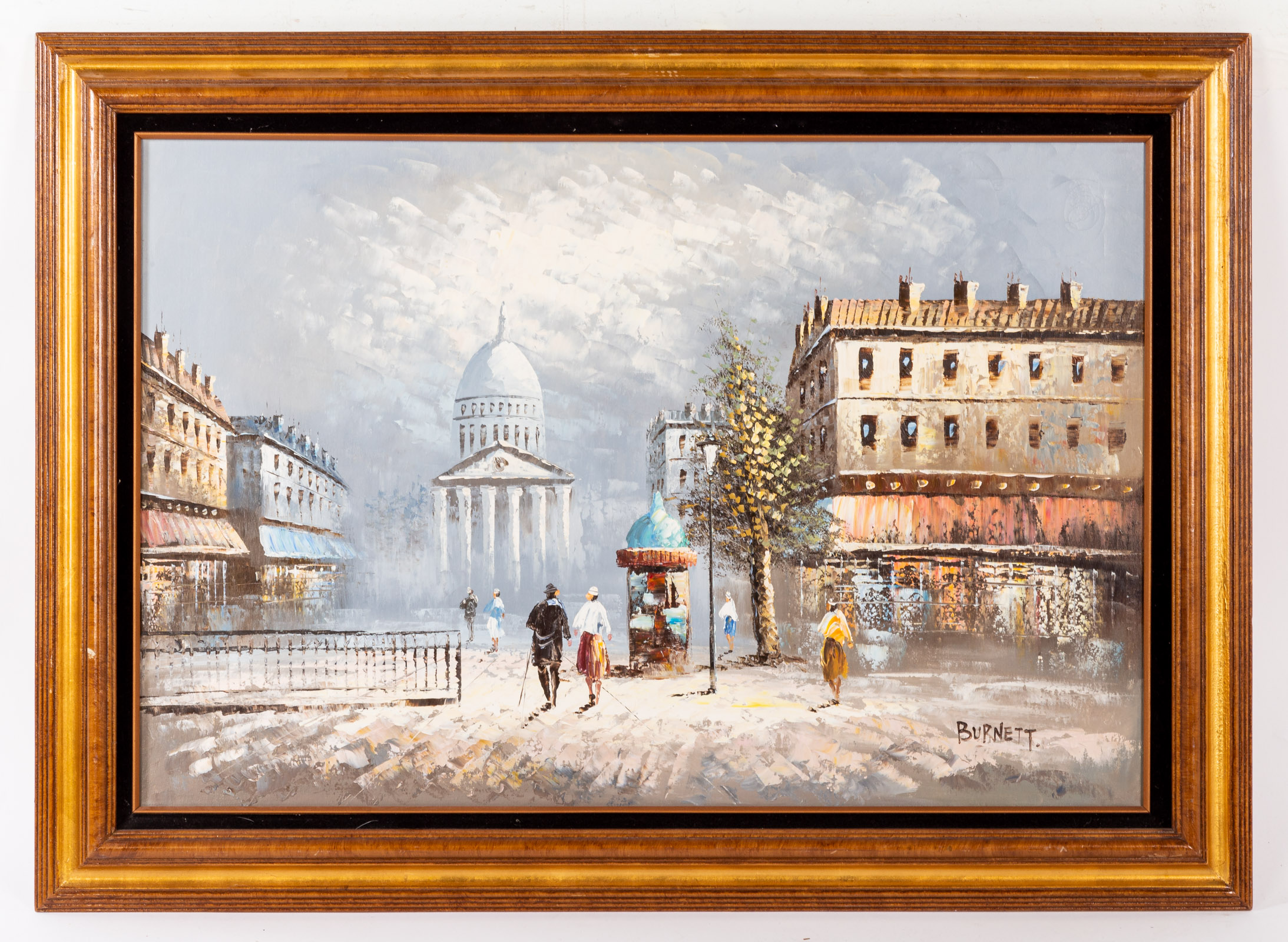 Appraisal: BURNETT PARIS STREET SCENE OIL Oil on canvas signed lr