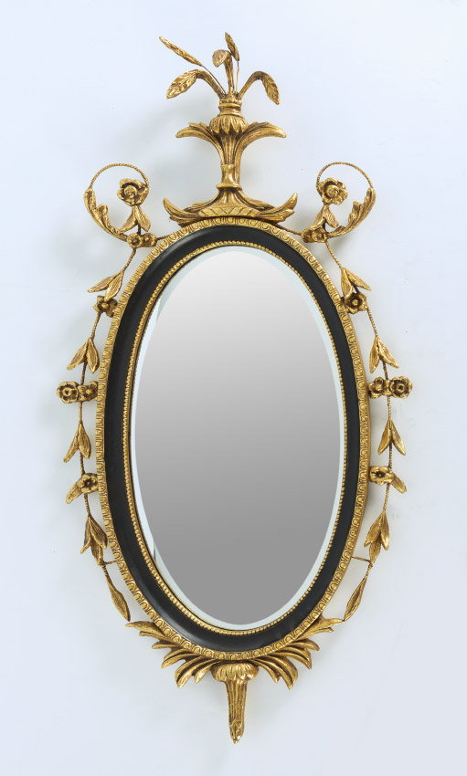 Appraisal: CONTINENTAL OVAL GOLD GILT MIRROR Gesso and carved gilt wood