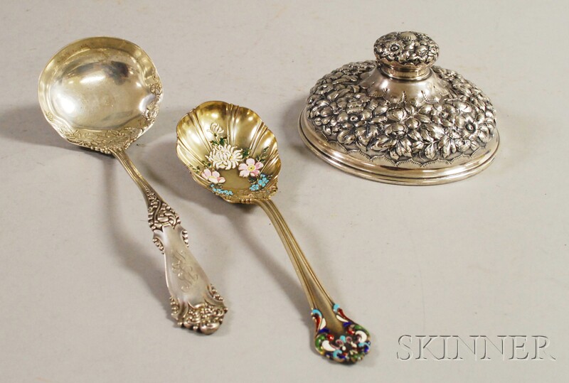 Appraisal: Three Sterling Silver Articles a Reed Barton ladle and enameled