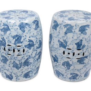 Appraisal: A Pair of Blue and White Porcelain Garden Seats th