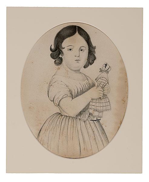 Appraisal: GIRL WITH DOLL FOLK ART DRAWING American likely Pennsylvania ca