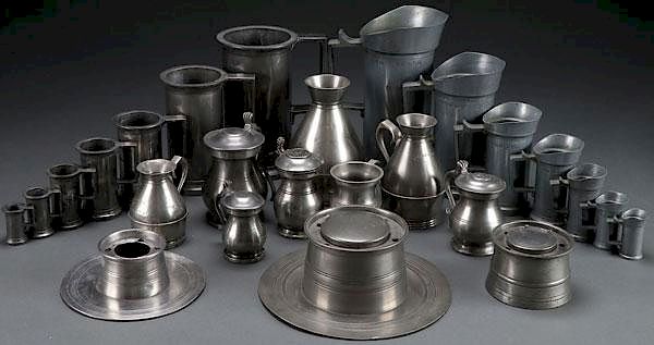 Appraisal: A COLLECTION OF PEWTER MEASURES AND INKWELLS A COLLECTION OF