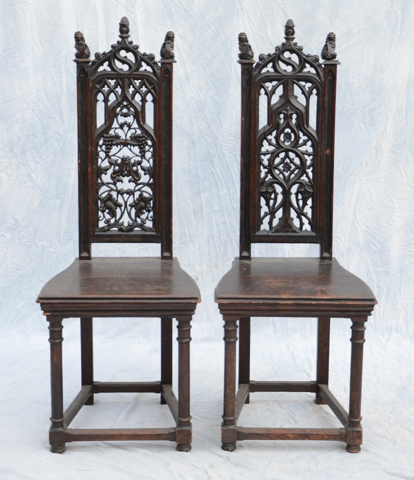 Appraisal: Pair of Attributed to Cincinnati Art Carvers Neo-Gothic Handcarved Oak