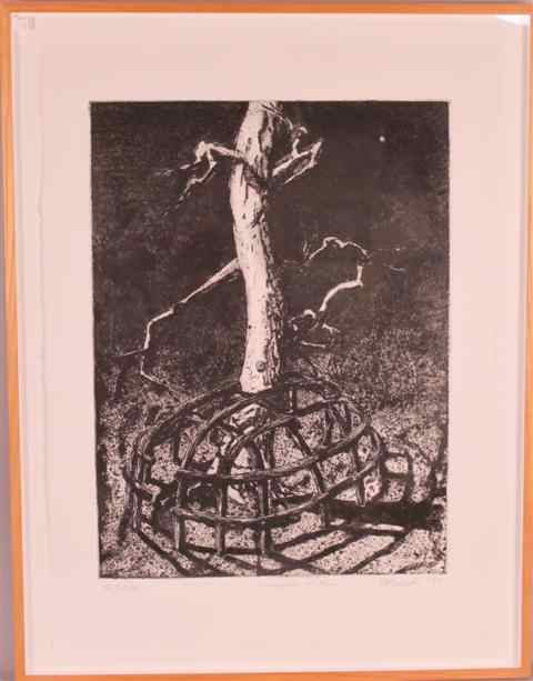 Appraisal: TOM NAKASHIMA AMERICAN - WIGWAM AND TREE Etching and aquatint