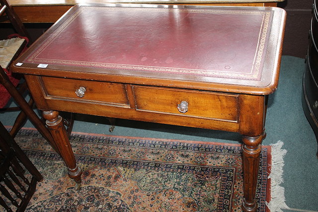 Appraisal: A VICTORIAN MAHOGANY WRITING TABLE with inset leather top two