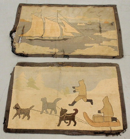 Appraisal: Two Grenfell mats c anchored ship x and Eskimos with