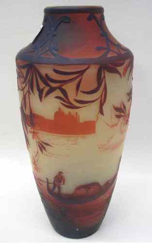 Appraisal: DE VEZ FRENCH CAMEO GLASS VASE purple and cranberry overly