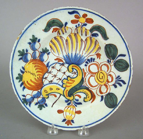 Appraisal: Polychrome decorated Delft plate late th c dia