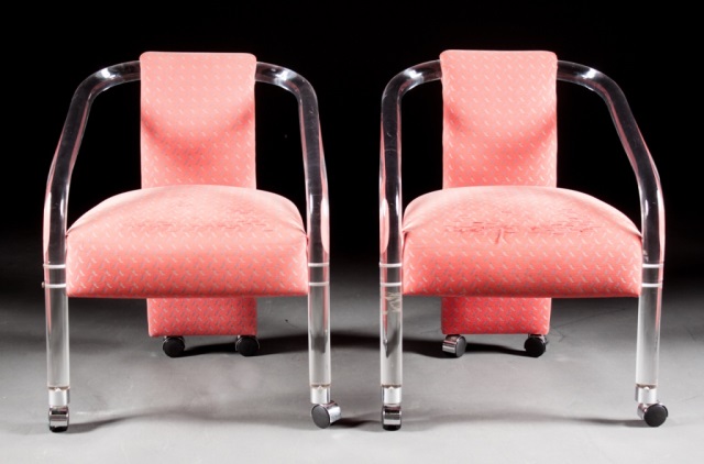 Appraisal: Four contemporary Lucite upholstered chairs each chair with clear Lucite