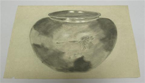 Appraisal: TH CENTURY BOWL WITH LOTUS FLOWER Charcoal and white chalk