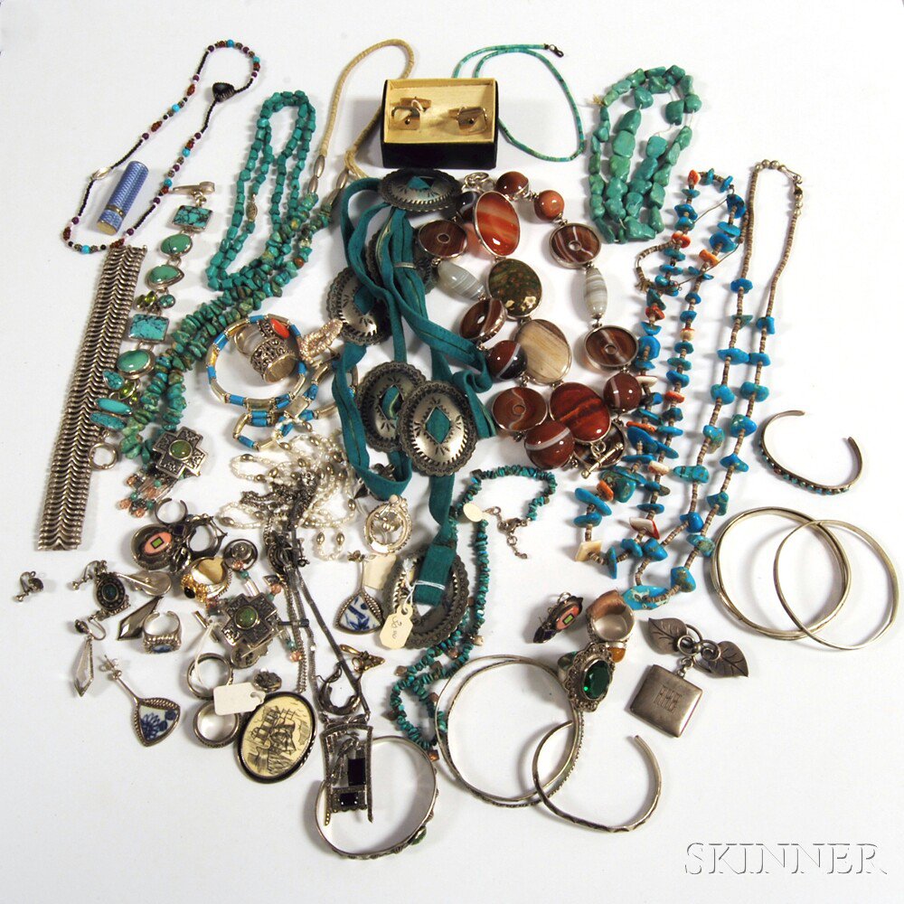 Appraisal: Group of Assorted Southwestern-style Sterling Silver and Turquoise Jewelry including