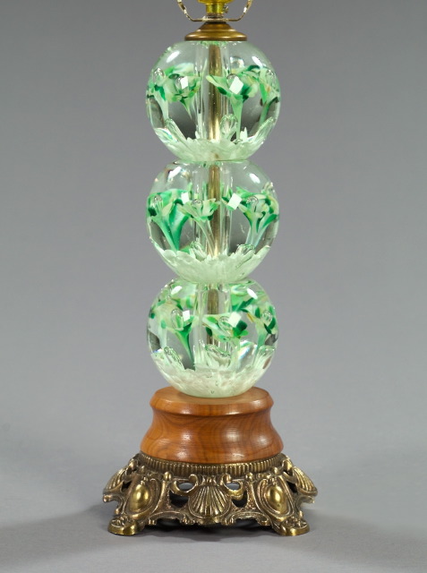 Appraisal: Striking Triple Paperweight Glass Table Lamp third quarter th century