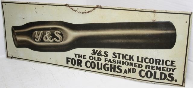 Appraisal: Y S STICK LICORICE TIN LITHOGRAPH SIGN NICEORIGINAL PAINT SHOWS