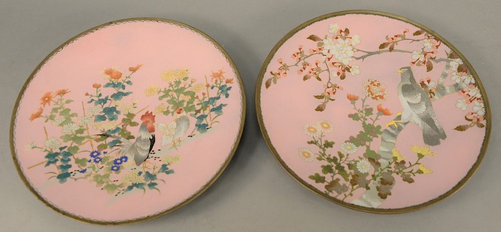 Appraisal: Pair of pink cloisonne enamel chargers Japan th th century