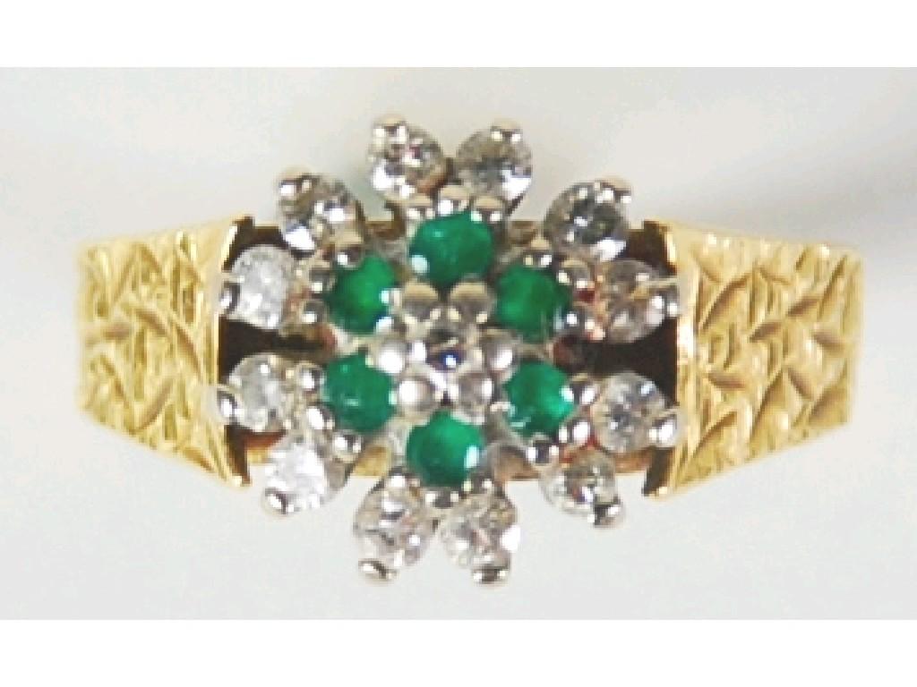 Appraisal: ct GOLD DIAMOND AND EMERALD CLUSTER RING set with a