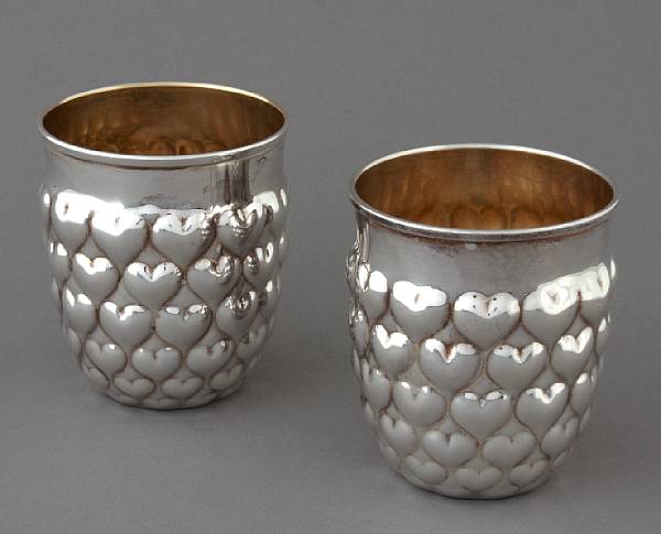 Appraisal: A pair of Italian sterling beakers Pampaloni Florence With gilt